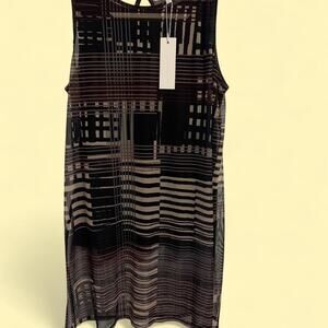 Adyson Parker Brown Sleeveless striped geometric dress sheer size large NWT